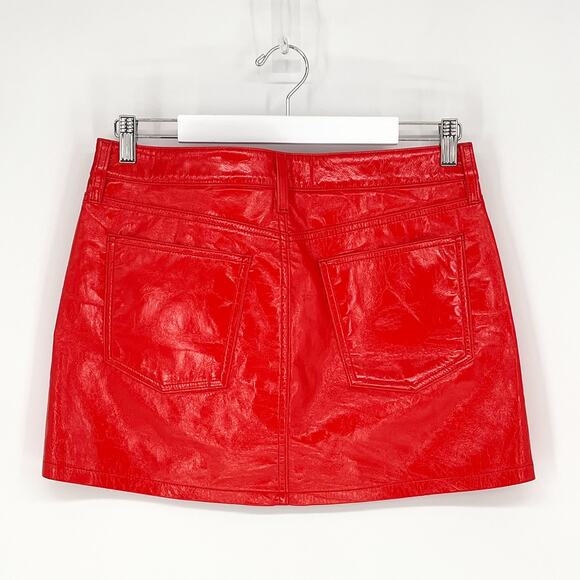 AGOLDE Recycled Leather Liv Mini Skirt Size 27 Red Patent - Picture 5 of 5